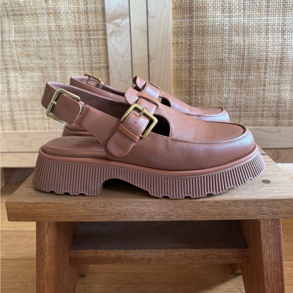 Charlotte Stone - Aubrey Leather Platform Loafers in Truffle, Size 9